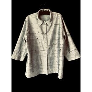 CHICO'S DESIGN Vintage Kachina Tribal Cave Drawing 100% Silk Shirt Top Sz. 3-XL